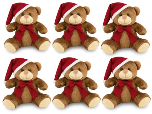 6 Ursinhos de Pel&uacute;cia Papai Noel 20cm Decora&ccedil;&atilde;o Natal (Marrom)