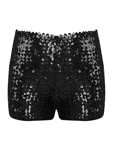 TiaoBug Pantalones Corto de Baile para Niñas Pantalones de Brillante Lentejuelas de Elástico Leggings de Danza Gimnasia Ropa de Baile 4-16 Años Negro 6-10 años