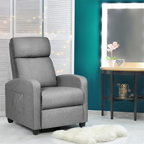 Acquire Massage Recliner Chair Single Sofa Fabric Padded Seat Theater Home W/Footrest Gray #TOP2
