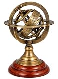  antico 12,7 cm sfera Armillare Astrolabio Showpiece realizzato in ottone e base in legno
