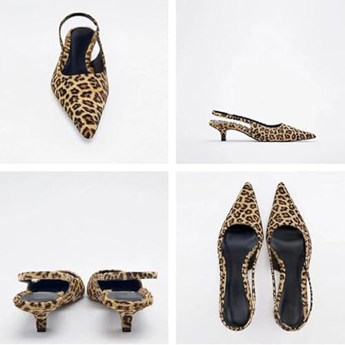 Generic Leopard Print Slingback Kitten Heels, Women's Y2k Pointed Toe Pumps, Low Heels, Leopard Kitten Heels2
