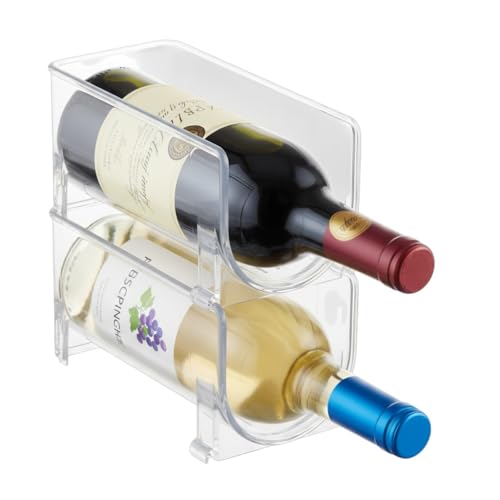 Pack Botellero apilable para Cocina, frigorífico, Bar y Bodega Botella de Agua, Vino Champán, Transparente, Universal, Plástico Pet (2 Peldaños Individuales 2 Botellas)