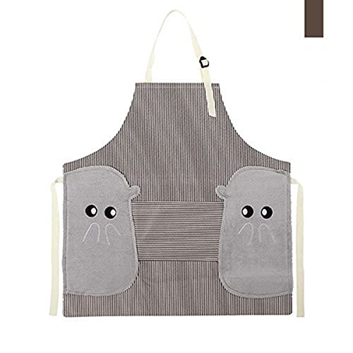 Image of KPNG Waterproof & Adjustable Durable Stripe Chef Bib Apron with Convenient Pocket and 2 Side Coral Velvet Towels Stitched, for Home Kitchen, Grill, Cooking, Restaurant. (Coffee, 2)