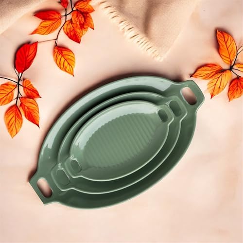 Image of Serving Platter | Melamine Snack Platter | Multi-Purpose Kitchen Serving Platter | Versatile Chip and Dip Tray for Snacks, Starters & Desserts | Lightweight & Dishwasher Safe | Set of 3 (GREEN)
