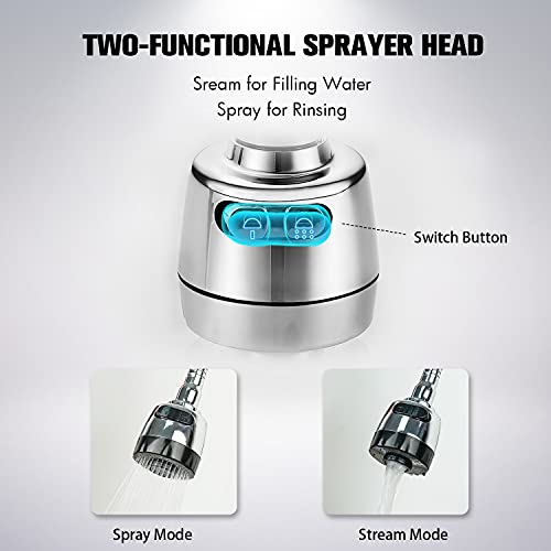 Solvex 2 Handle Kitchen Sink Faucet, High Arc 360 Swivel Stainless Steel Pipe 3 Hole Kitchen Faucet, Commercial Modern Chrome Kitchen Sink Faucet With Flexible Spout, Sp-80202 #TOP5