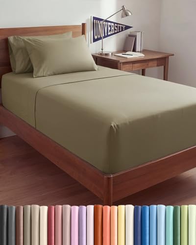 Image of Extra Deep Twin XL Sheet Set - 4 Piece Breathable & Cooling Sheets - Khaki | Hotel Luxury Bed Sheets Set, Easy & Secure Fit, Ultra-Soft, Wrinkle & Fade Free, Comfy Sheets Set with Extra Deep Pockets