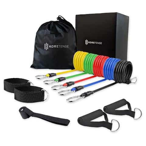 KoreHealth KoreTense Workout Resistance Bands with Door Anchor - Exercise Bands for Home Workout | Workout Band Set of 5 (10-30lbs), Handles with Ankle Strap Resistance Band Cover