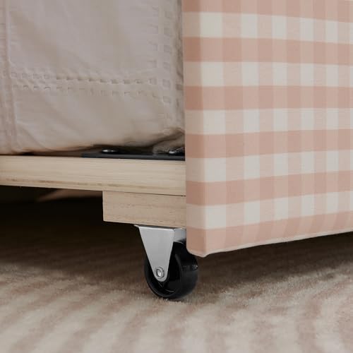 Image of KEIKI Twin Size Upholstery Gingham Daybed with Trundle and USB, Pink