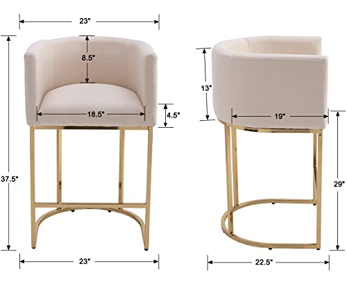 Hny Modern Counter Height Linen Fabric Upholstered Counter Stool Set Of 2, 29 Inch Kitchen Island Stool With Gold Metal Frame (Unwelded Frame), Cream #TOP1