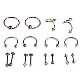 YAMOKOS 16Pcs Lip Nose Eyebrow Stud Belly Tongue Rings Body Piercing Tool Jewelry Gift Non-Pierced...