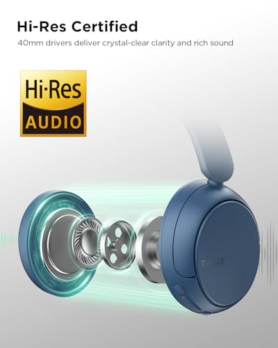 Image of TALIX H30 Hybrid Active Noise Cancelling Headphones, 110H Playtime Hi-Res Audio Bluetooth 6.0 Wireless Over Ear ANC Headphones for Commute /Travel (Blue)