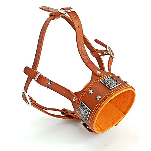 Bestia 'EROS Genuine Leather Dog Muzzle, Large Breeds, Cane Corso, Rottweiler, Boxer, Presa, Bullmastiff, Dogo, 100% Leather, Studded, L- XXL Size, Soft Padded. Made in...