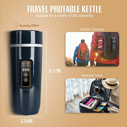 Travel Kettle Electric 304 Stainless Steel Small Portable Water Boilers For Travel Camping Hotel Mini Electric Kettle Portable Thermoses Insulated Bottles Smart Water Mugs,Plug In Heating Device #TOP4