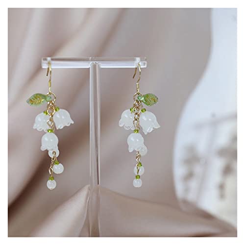 Camplab Â·CAMPLABÂ· Sweet Temperament Small Fresh White Lily of The Valley Flower Earrings Elegant and Gentle Earrings Classical Retro Jade Palace Style Hanfu Cheongsam Accessories (Color : ED2454)