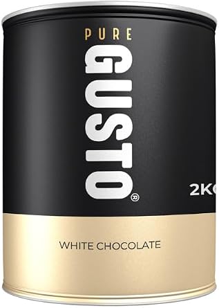 GUSTO Hot Chocolate Powders, Belgian White Chocolate, Vegetarian Suitable, Metal Refillable Tin 2KG GUSTO - Belgian White Chocolate - 2KG Tin