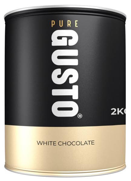 GUSTO Hot Chocolate Powders Belgian White Chocolate Vegetarian Suitable Metal Refillable Tin 2KG (GUSTO - Belgian White Chocolate - 2KG Tin)