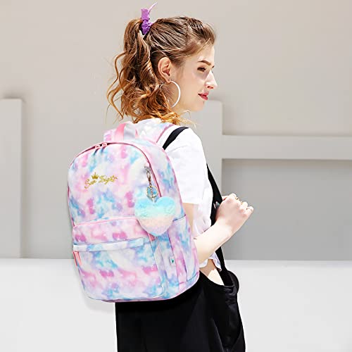 Caran·y Waterproof Girls Backpack For Kids In Elementary School Bag Large Space Love Decoration Starry Pattern Fit Over 6 Years Old Backpack For Toddler Girls Book Bag（Purple） #TOP5