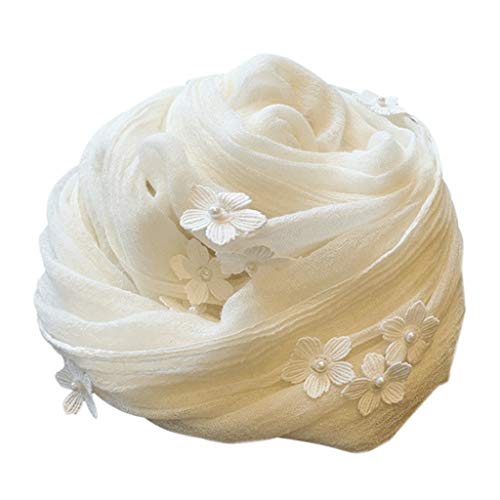 XUANLAN Bequemer Schal Frauen Schals, vielseitige dreidimensionale bestickte Sonnencreme Schal Schal Badetuch, weiß Atmungsaktiv (Color : White, Größe : 180 * 90cm) Cover