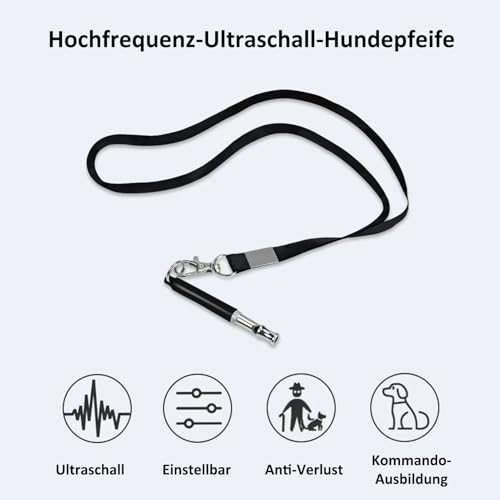 Diffaxy Hundepfeife, Ultraschall-Hundepfeife Hochfrequenz Lautlos, Verstellbare Frequenz Hunde -Trainingspfeife, Passend für die Meisten Rassen – Schwarz