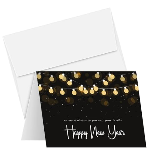 Warmest Wishes to You and Your Family, 2026 Happy New Year Greeting Cards – Christmas Xmas Holiday Corporate, Business, Party Invitations Thank You Cards, Announcements – 4.25″ x 5.5″ – 25 per Pack