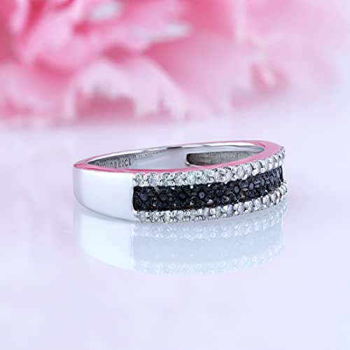Dazzlingrock Collection 0.25 Carat (ctw) Round Black & White Diamond Ladies Anniversary Wedding Stackable Ring, Sterling Silver3
