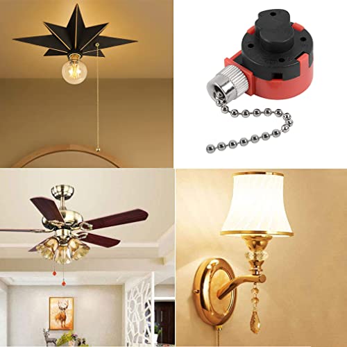 Image of ZE-268S1 Ceiling Fan Switch, 3 Speed 4 wire Pull Chain Switch Ceiling Fan Replacement Part Lamp Switch Appliances Accessories Compatible with Hunter Ceiling Fan Lights (Nickel Pull Chain)