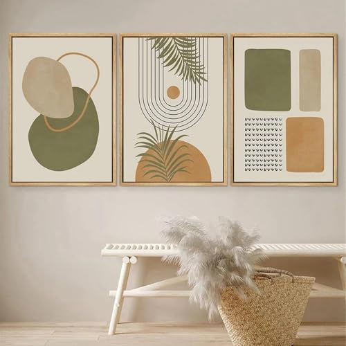 Affiche decoration murale salon chambre motif feuilles vertes et beiges abstraites