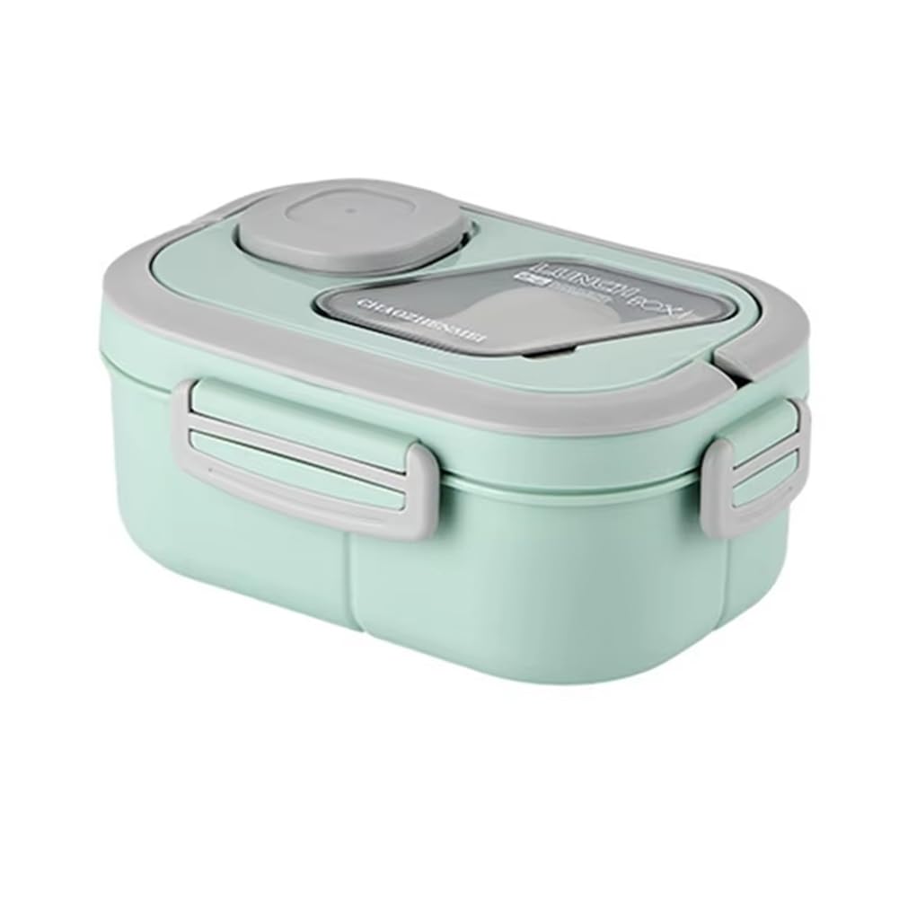 CTRLZS Adults Bento Lunch Box with Salad Container, Sauce Cup and Reusable Fork - Leak-Proof, Multi-Compartment Green
