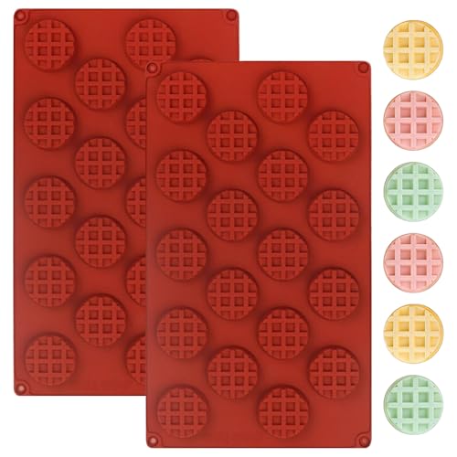 Butabeishy Lot de 2 mini moules à gaufres ronds en silicone antiadhésif avec motif de grille Rouge