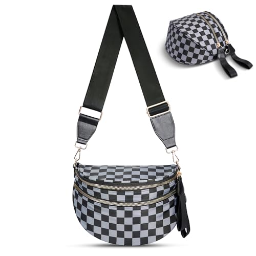 Image of Checkered Crossbody Bag, Bum Bags for Women Crossbody,Spacious Sling Bag Purse Fanny Packs with Shoulder Strap
