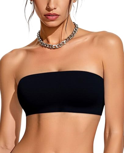 Upushall Strapless Bandeau Bras for Women Seamless Comfort Wireless Bralettes Non-Padded Tube Bra Black M
