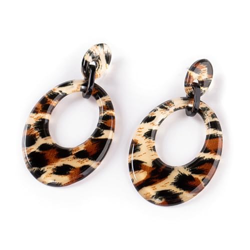 Vintage Round Leopard Splicing Acrylic Drop Dangle Earrings for Women Lightweight Boho Flash Metal Dangle Earrings Jewelry Gift