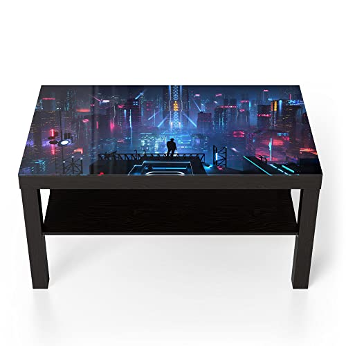 DEQORI Glastisch | schwarz groß 90x50 cm | Motiv Cyberpunk Stadt bei Nacht...