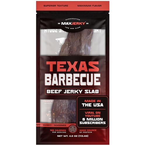 MaxJerky Texas Barbecue Beef Jerky Uncut Slab, 44 Grams of Protein, 4 OZ (1 Pack)