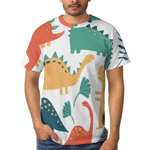 T-shirt dinosaure jaune vert homme en coton doux à col rond