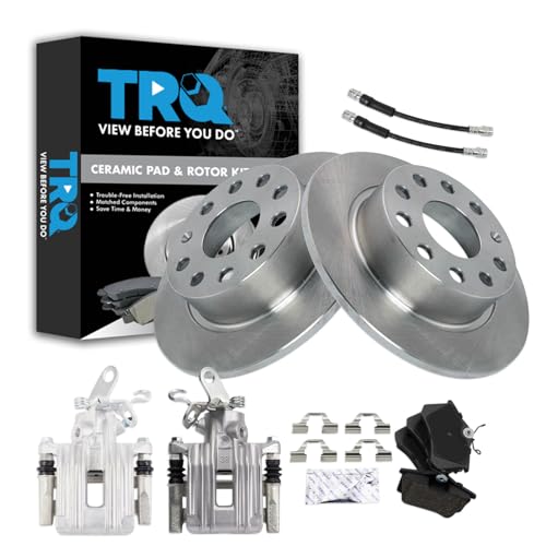 Image of TRQ Rear Brake Pad and Rotor Set Ceramic 253 mm Rotors Calipers Compatible with 2010-2013 Audi A3