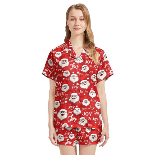 Image of Silk Satin Pajama Set for Women Summer Lounge Pjs Sets 2 Piece Suit Ladies Button Down Tops And Shorts Sleepwear
