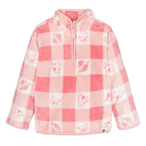 John Deere Farm Animals Toddler Girls Half Zip Woobie Sweatshirt Pink 4T