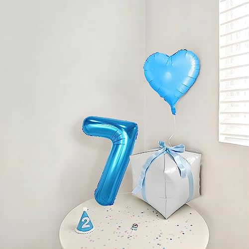 Image of 40 Inch Blue Number Balloons, Helium Mylar Foil Number Balloons for Birthdays, Number 7 Balloon for Party Wedding Birthday Bridal Shower Graduation Anniversary Celebration Party Decorations Supplies