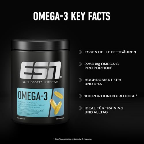 ESN Omega-3, 300 Kapseln, hochdosiertes EPA & DHA, 1200 mg EPA & 900 mg DHA pro Portion - made in Germany – Bild 4