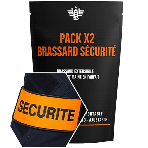 Strate Gear Pack x2 Brassard securite Agent de surete privé Orange Fluo Staff Tour de Bras videur Bandeau reflechissant reglable vigile Elastique Scratch...