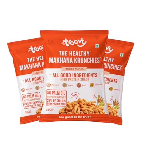 Image of Troovy Healthy Makhana Krunchies (Pack of 3)| Natural Ingredients, Made with Makhana, Jowar, Chana Dal, Soy Protein, Ragi & Quinoa | Baked Snacks | 70gm x 3