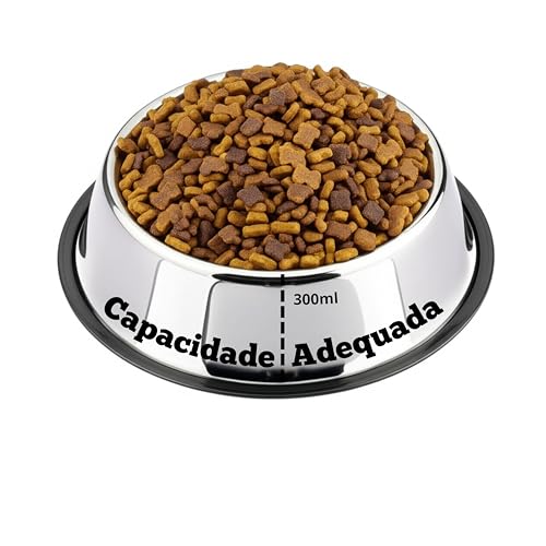 Comedouro Tigela Inox 300ml para Cães e Gatos - Base Antiderrapante - Aço Inox Durável - Fácil de Li