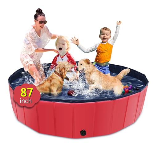 CACSPS Faltbarer Hundepool, 221 x 30,5 cm, Kinderpool mit Hartplastik, rutschfeste Hundebadewanne für den Außenbereich, Hinterhof, Faltbarer Hundepool für Kinder, Hunde, Haustiere (rot)