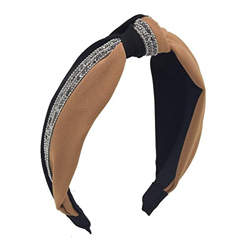 Knotted Headbands Rhinestone Headband for Women Girls,Wide Striped Headbands Two Color Hairband Hair Hoops Head Band Turban Headband Hair Band,Black