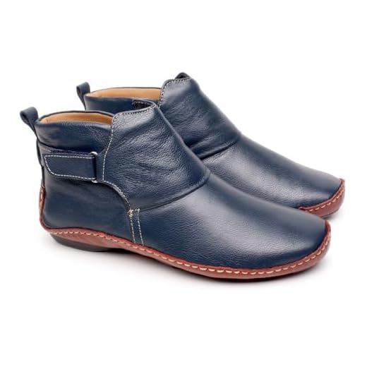 Bota Feminina Ankle Boot em Couro Legítimo – Conforto Premium & Artesanal | Palmilha de Gel | Solado Antiderrapante | Tamanhos 33 a 41 (AZUL MARINHO E VERMELHO, BR, Adulto, Numérico, 40)