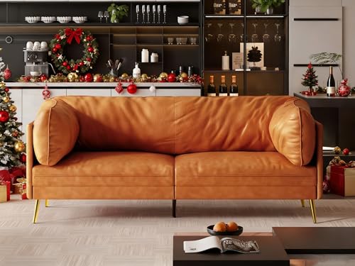 Vesgantti 73” Mid-Century Modern Couch, Small Loveseat for Office, Living Room, Apartment, Tool-Free Assembly, Solid Wood Frame, Comfy Cushions, Orange Fabric