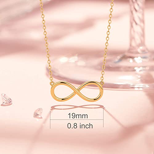 Carleen 14K Solid Yellow Gold Small Cute Infinity Pendant Necklace Dainty Simple Fine Jewelry Anniversary Mother's Day Gifts For Mom Wife Women Girls,16+2'' Solid Gold Chain 19X 8Mm #TOP4
