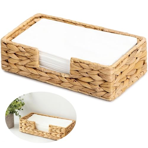 Portatovaglioli in giacinto d'acqua, portatovaglioli in rattan per tavoli, 1 cesto per tovaglioli, vassoio decorativo in vimini per cucina, bagno, soggiorno (rettangolare, dimensioni 24 cm x 5,11
