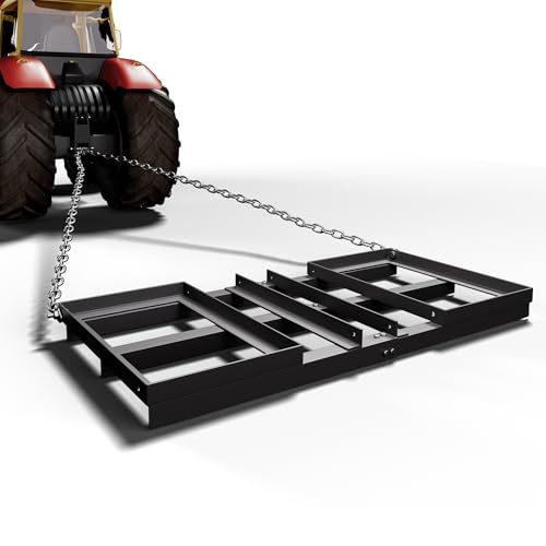 UODENGA 4FT Harrow Rake Driveway Grader 50 LB Heavy Duty Tow Behind Lawn Rake for Lawn Land Leveling Gravel Driveway Drag Harrow Mower Tractor Black
